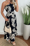 Smocked Printed Halter Neck Dress - felvior