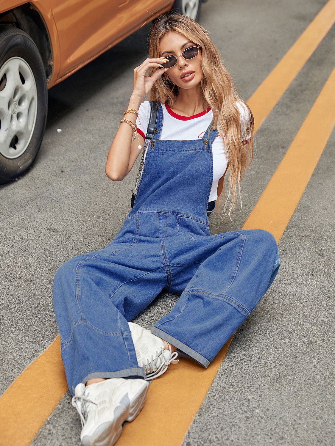Wide Strap Wide Leg Denim Overalls - felvior