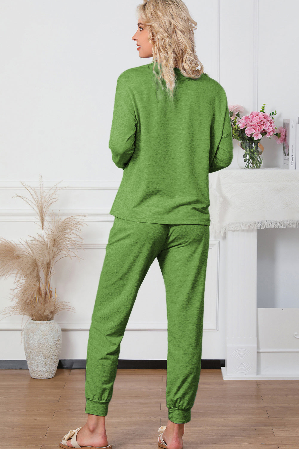 Round Neck Top and Drawstring Pants Lounge Set - felvior