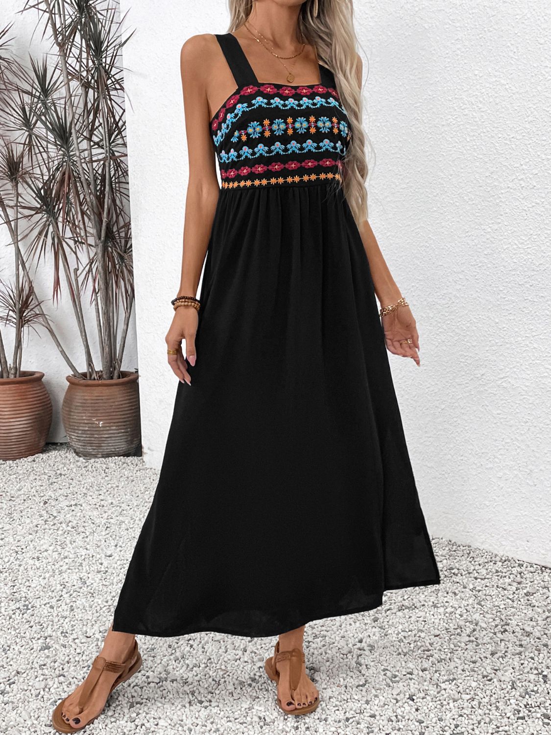Perfee Embroidered Floral Side Slit Sleeveless Midi Dress Main image