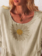 Full Size Flower Round Neck Half Sleeve T-Shirt Plus Size