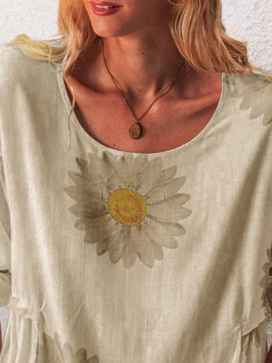 Full Size Flower Round Neck Half Sleeve T-Shirt Plus Size