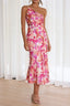 Ruched Printed Single Shoulder Midi Dress