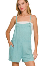 Zenana Washed Linen Knot Strap Rompers