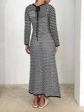 Devine Tied Round Neck Striped Sweater Dress - felvior