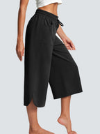 Full Size Drawstring Wide Leg Capris Pants Plus Size