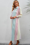 Rainbow Stripe Button-Up Maxi Shirt Dress - felvior