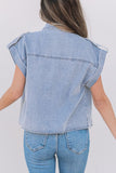 Snap Down Cap Sleeve Denim Top - felvior
