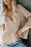 Distressed Zip Up Drawstring Hooded Cardigan - felvior