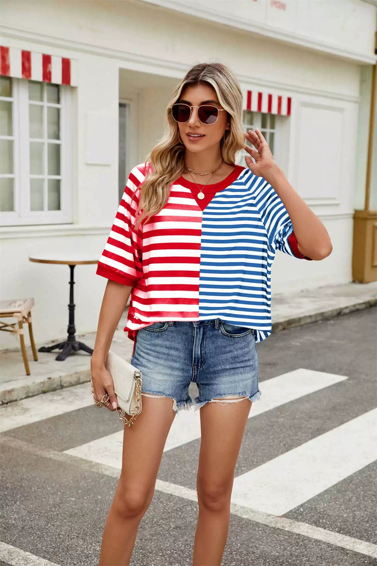 Striped Round Neck Half Sleeve T-Shirt