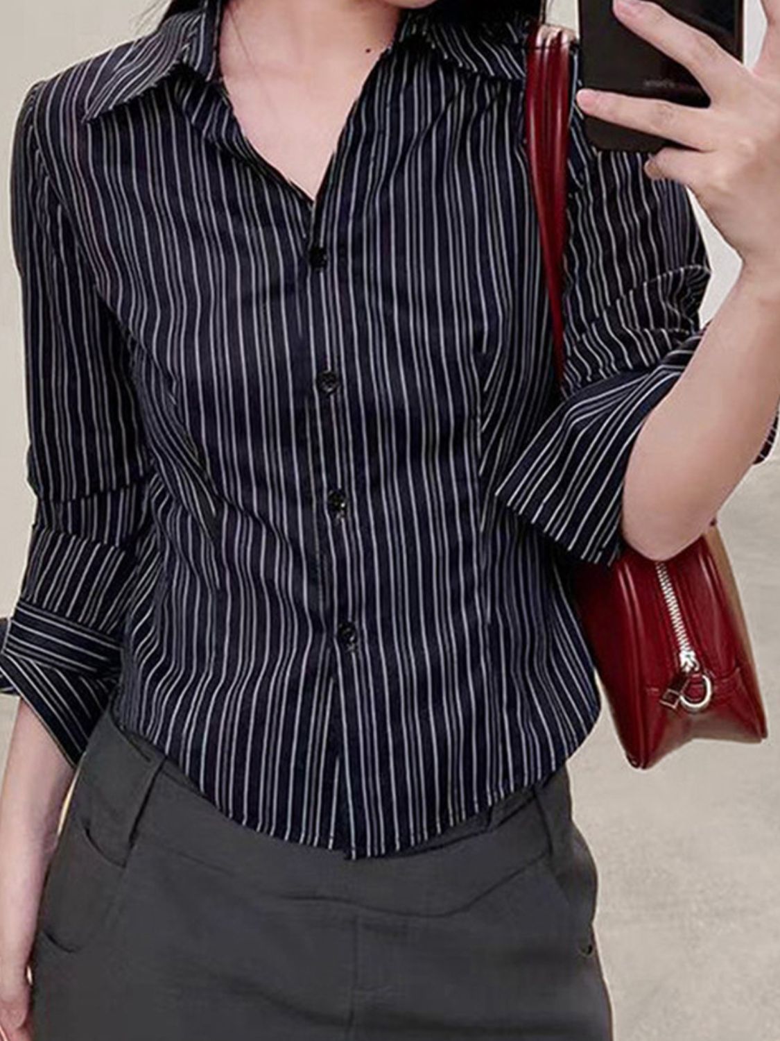 Chemise à manches longues à col rayé Devine Image secondaire du produit