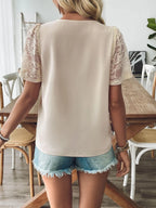 V-Neck Lace Short Sleeve T-Shirt