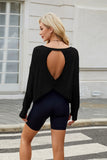 Backless Round Neck Long Sleeve T-Shirt - felvior