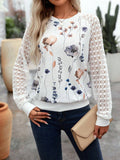 Printed Round Neck Long Sleeve Top - felvior