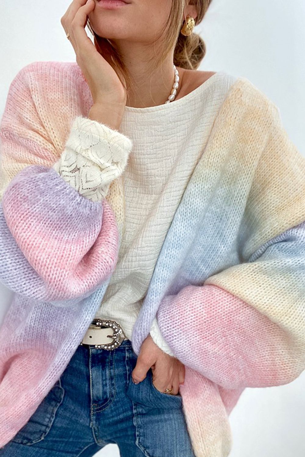 Gradient Open Front Drop Shoulder Cardigan - felvior