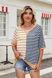 Striped Round Neck Half Sleeve T-Shirt - felvior