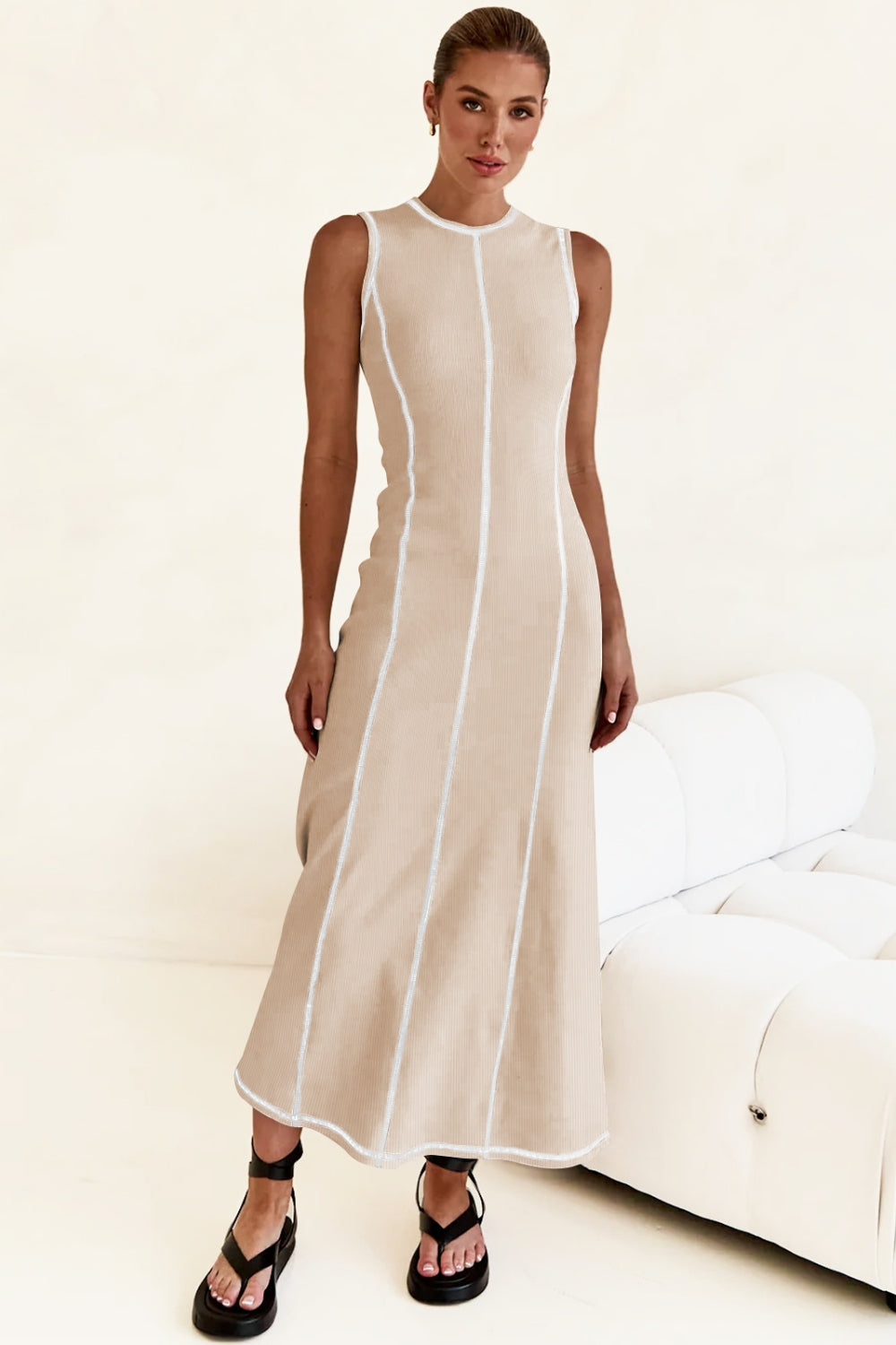 Contrast Stitching Maxi Tank Dress
