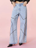Studded Star Straight Jeans with Pockets - felvior