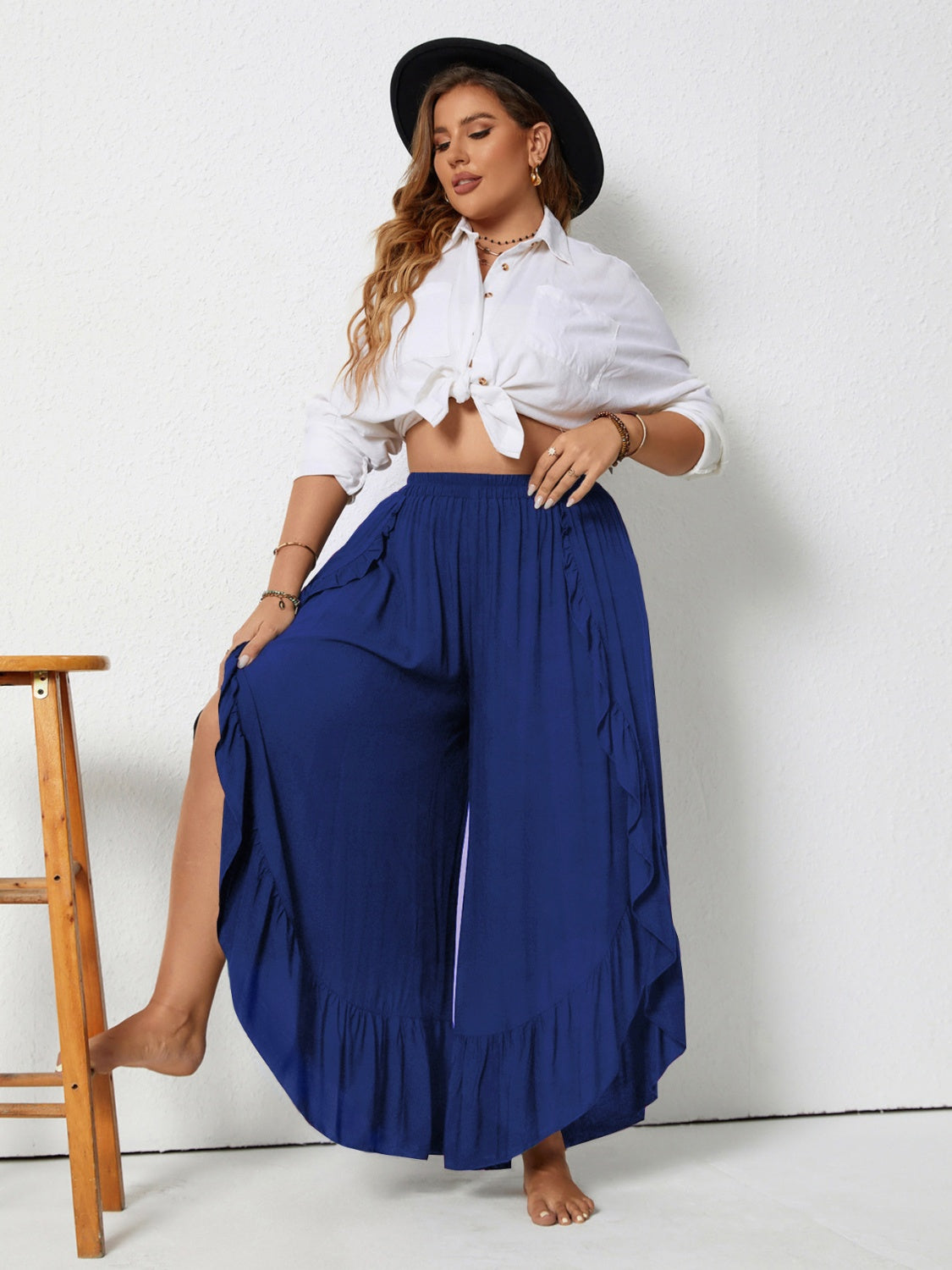 Plus Size Ruffled Wide Leg Pants - felvior