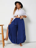 Plus Size Ruffled Wide Leg Pants - felvior