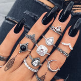 Alloy Synthetic Crystal 11-Piece Ring Set - felvior