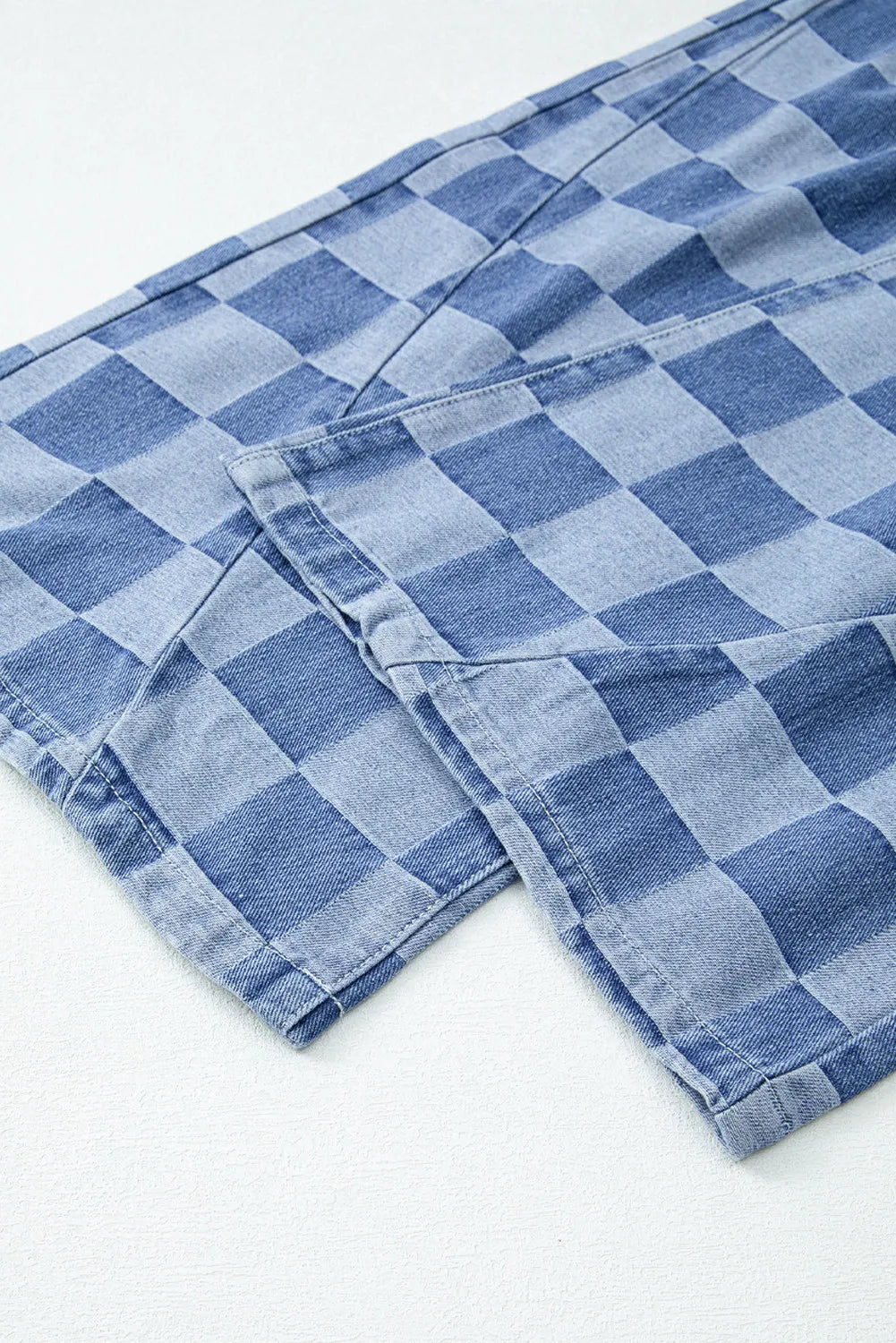 Checkered Wide Leg Jeans with Pockets - felvior