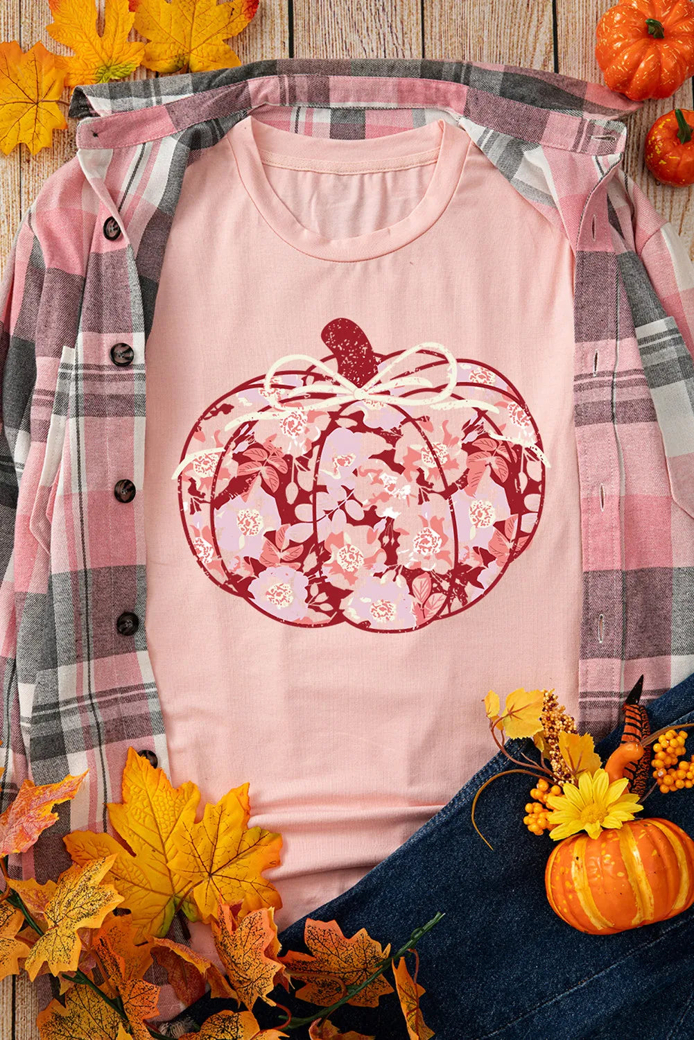Pumpkin Graphic Round Neck Long Sleeve T-Shirt - felvior
