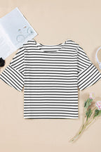Stripe Half Sleeve Scoop Neck Top