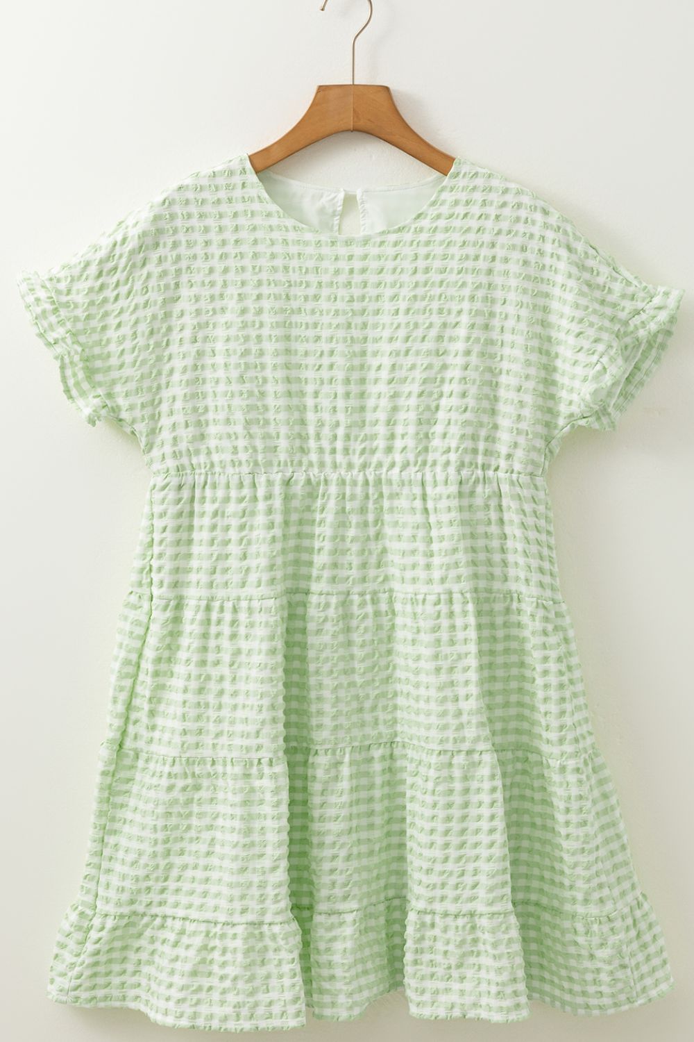 Textured Short Sleeve Tiered Mini Dress - felvior