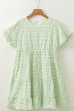 Textured Short Sleeve Tiered Mini Dress - felvior