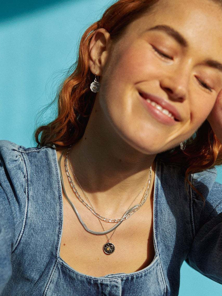 Alloy Inlaid Zircon Sun & Moon Necklace - felvior