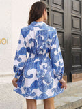 Paisley Print Johnny Collar Smocked Dress - felvior
