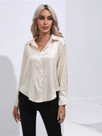Leopard Collared Neck Long Sleeve Shirt
