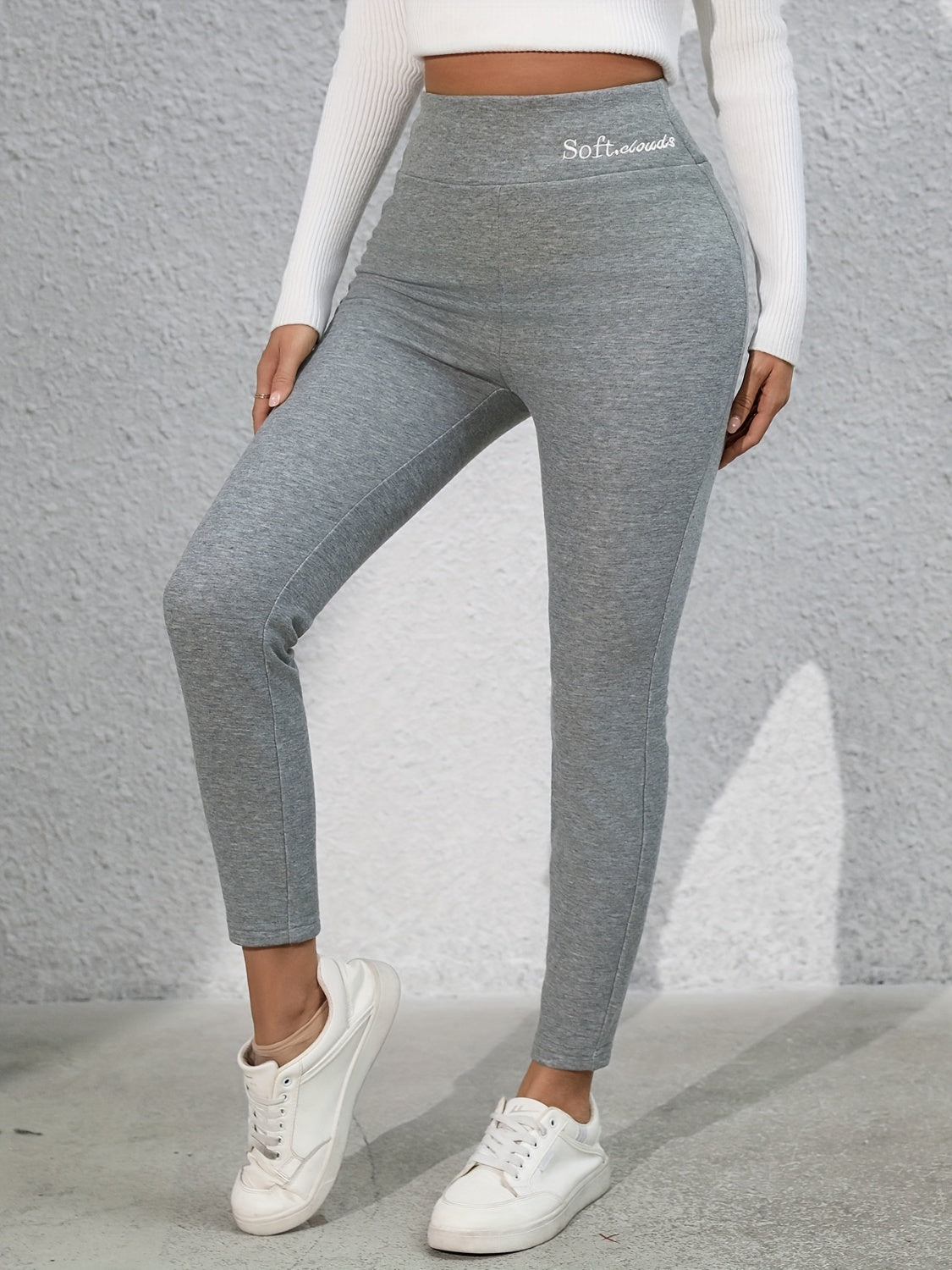 Full Size Letter Embroidered High Waist Leggings - felvior