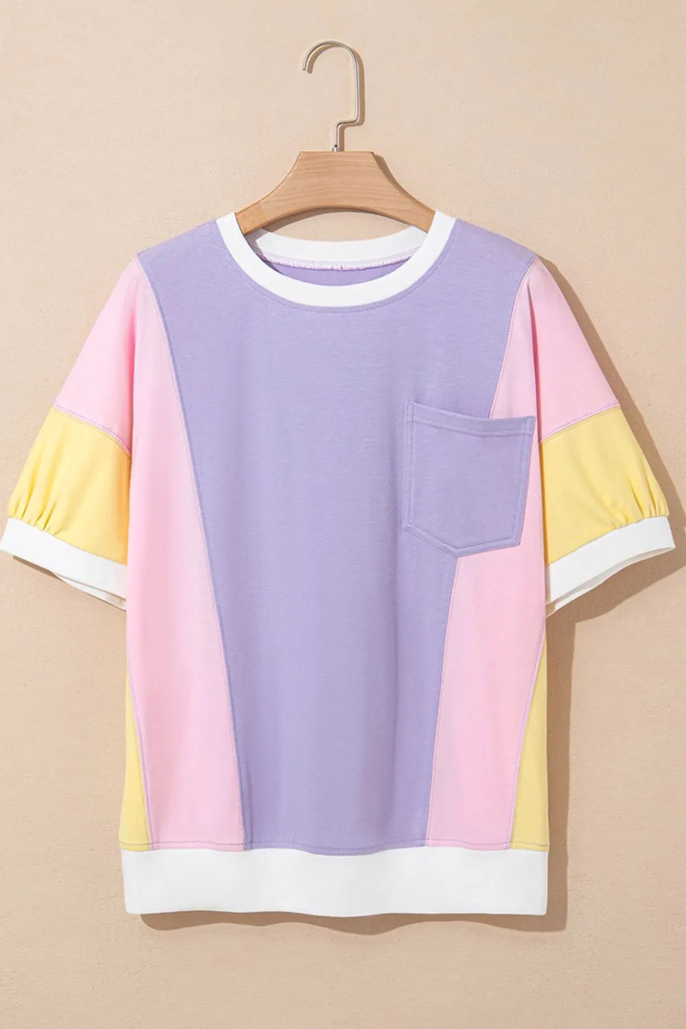 Color Block Patchwork Half Sleeve Oversized T Shirt - felvior