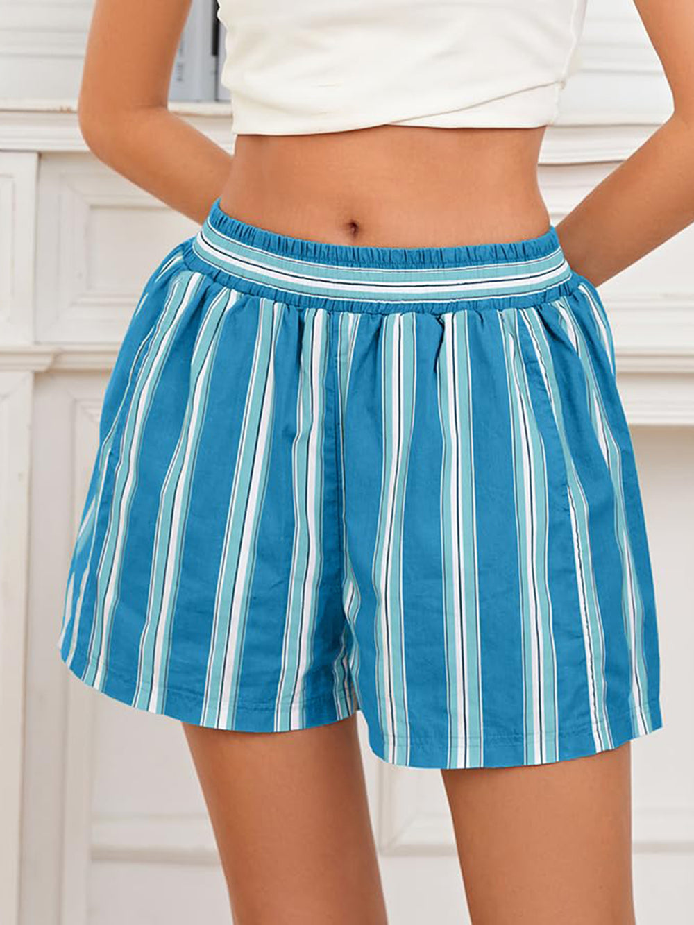 Striped Elastic Waist Shorts