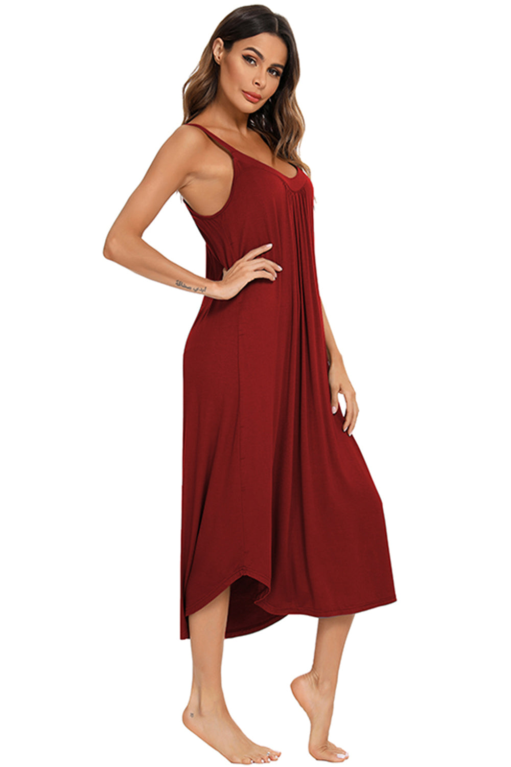 V-Neck Midi Lounge Dress - felvior