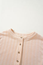 Textured Button Front Wide Leg Cap Sleeve Jumpsuit