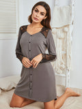 Lace Detail Long Sleeve Mini Lounge Dress - felvior