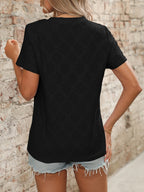 Eyelet Round Neck Short Sleeve Top