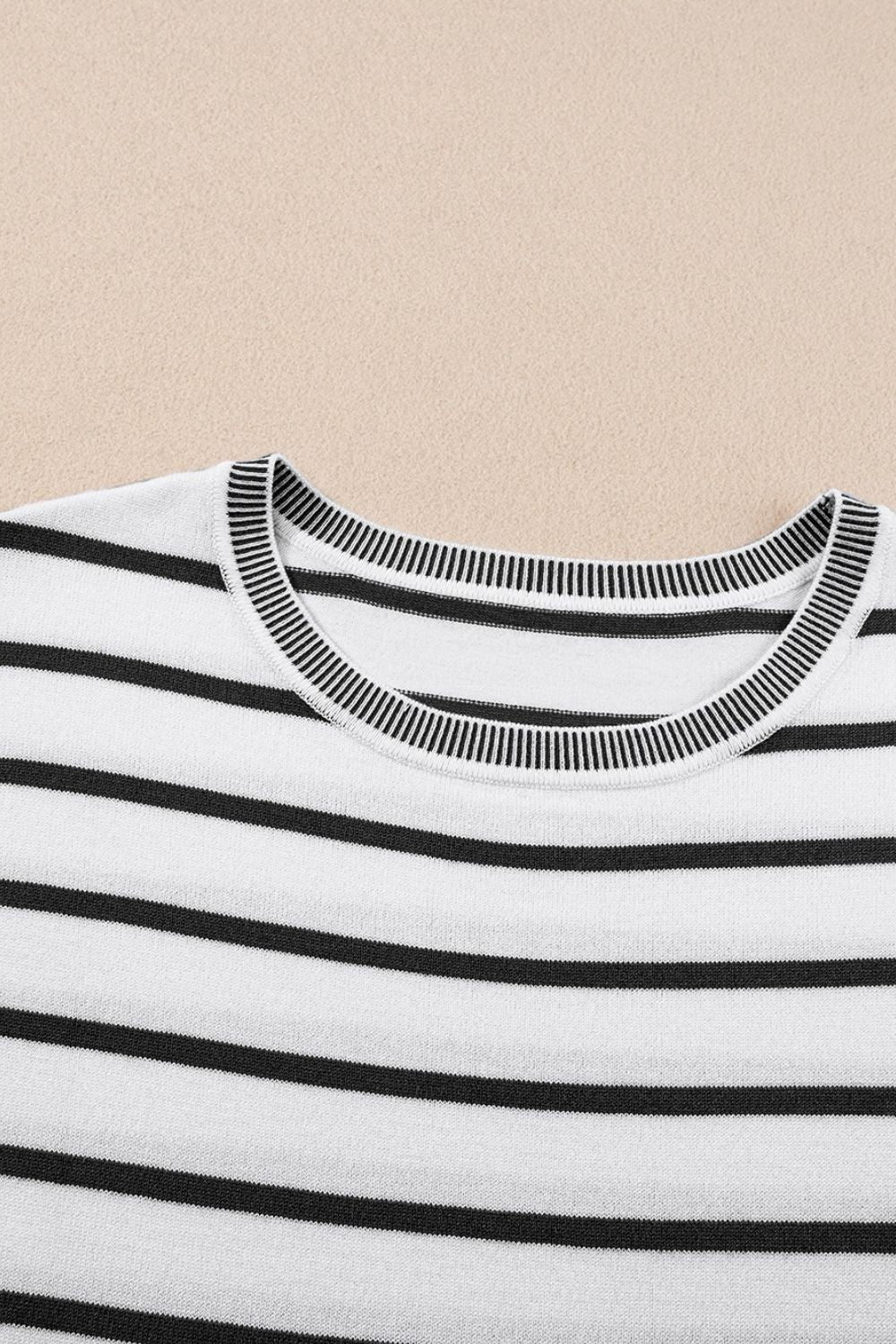 Striped Short Sleeve Knit Top - felvior