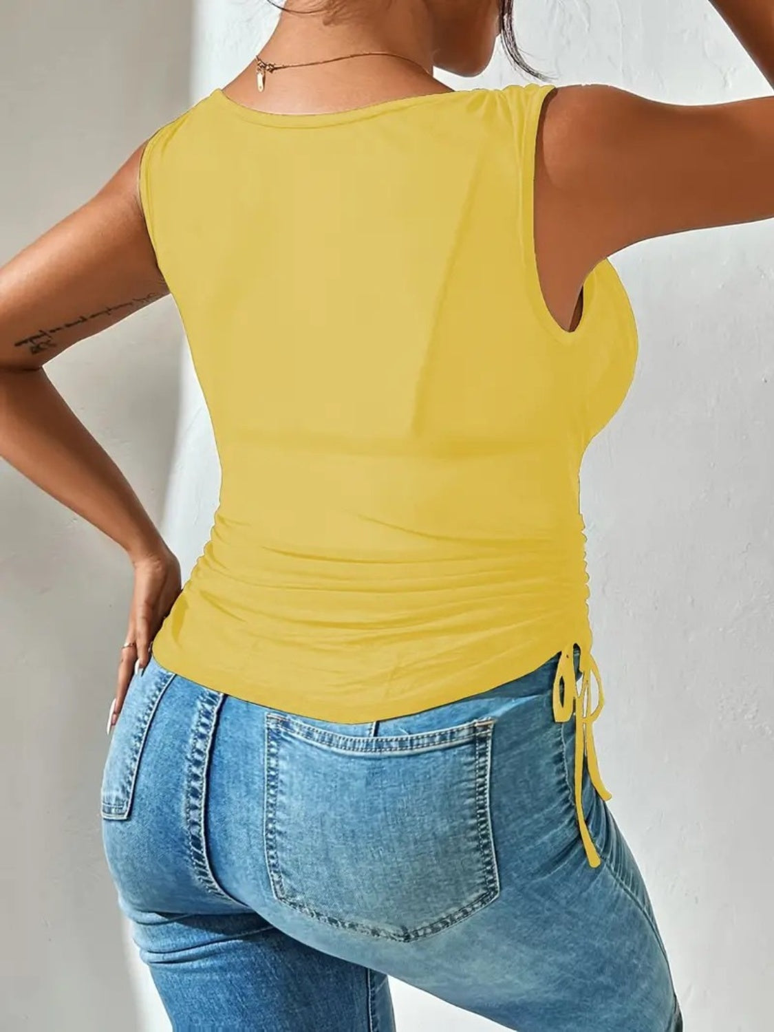 Side Drawstring Ruched Tank - felvior