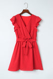Polka Dot Surplice Neck Tie Waist Dress - felvior