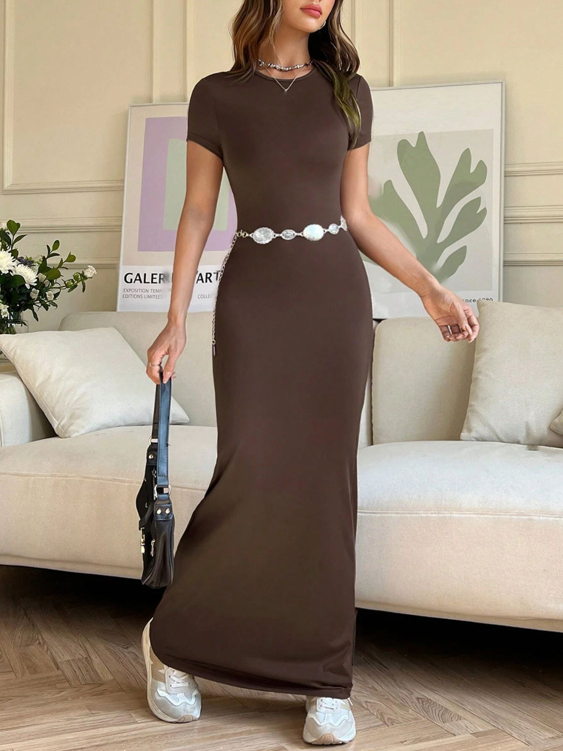 Short Sleeve Maxi Tee Dress - felvior