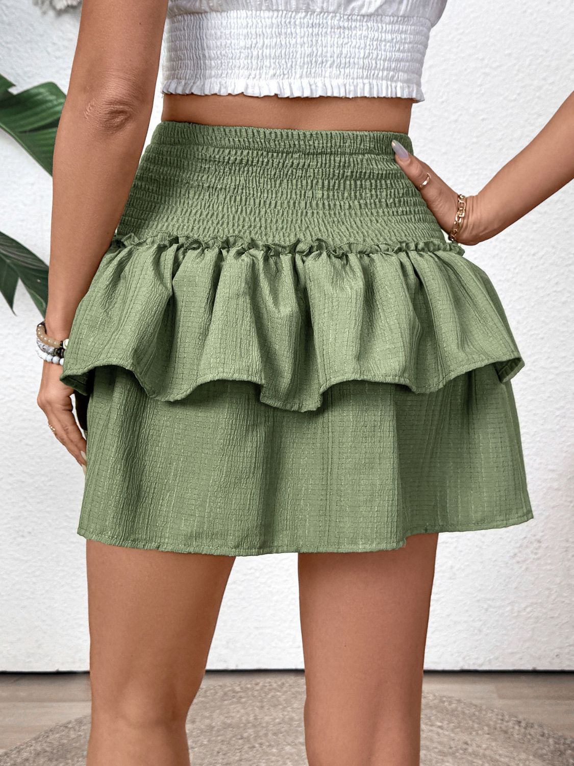 Perfee Layered Smocked Mini Skirt - felvior