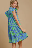 Umgee Full Size Floral Print Ruffle Cap Sleeve Tiered Dress Plus Size