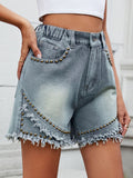Raw Hem Studded Denim Shorts - felvior