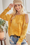 BiBi Tie-Dye French Terry Round Neck Cold Shoulder T-Shirt