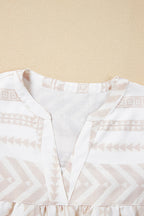 Geometric Jacquard Notched Half Sleeve Blouse