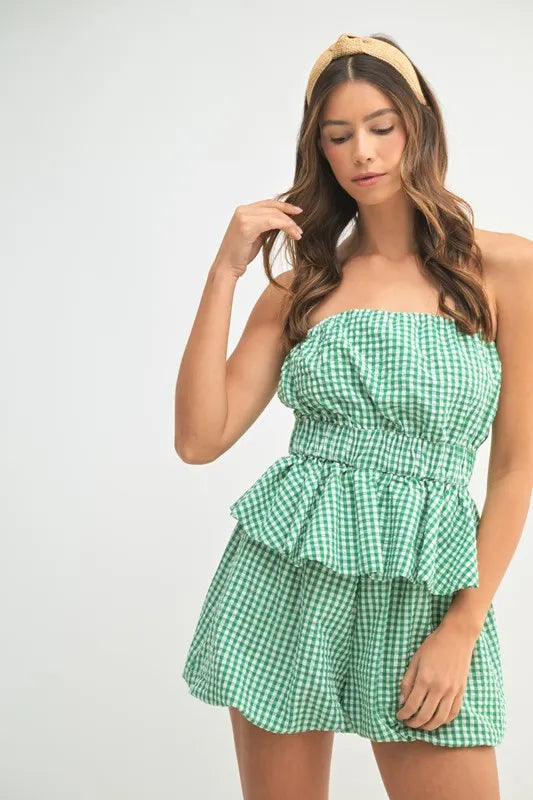 MABLE Gingham Tube Top and Shorts Set